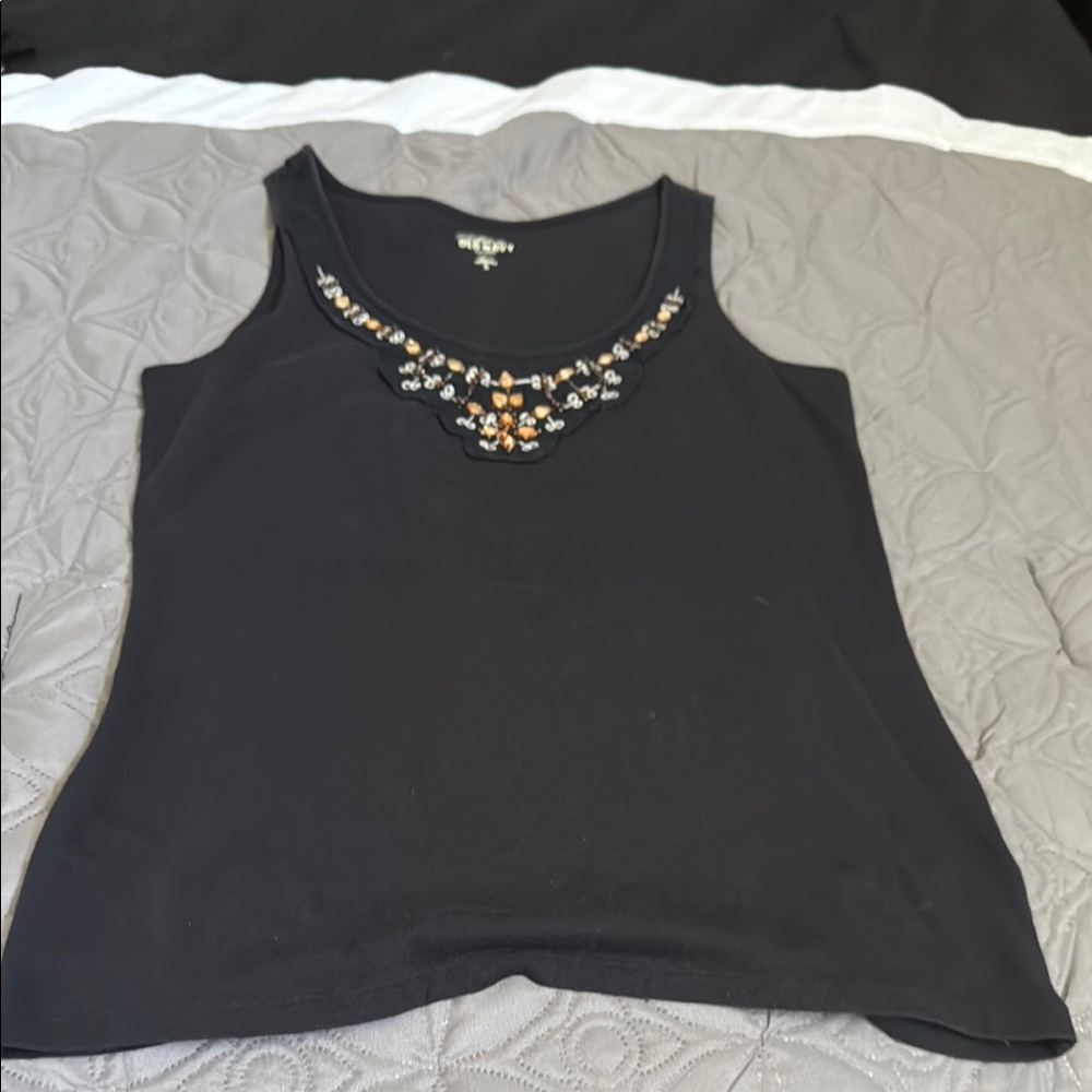 Embellished Black Tank Top